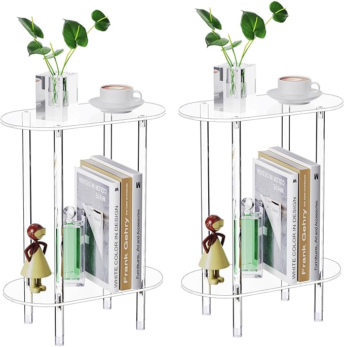 Clear Acrylic Narrow Side Table Set of 2 by Bkemiy