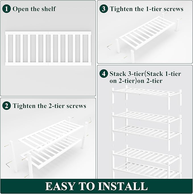 Smiry Shoe Rack, 5 Tier Thick Bamboo Shoe Organizer, Stackable Free Standing - Image 5