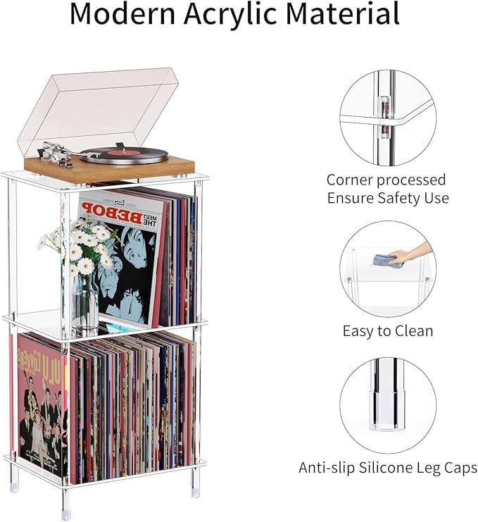 Acrylic Record Player Stand, 15.8" L x 11.8" W x 30.7" H, 3-Tier Clear - Image 5