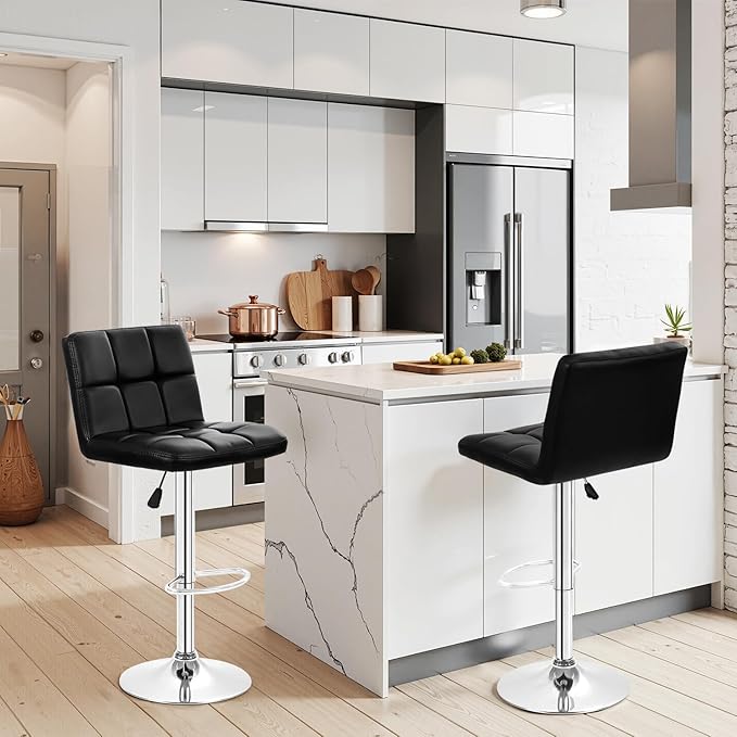 BestOffice Bar Stools Set of 2, Adjustable PU Leather Swivel Barstools - Image 2