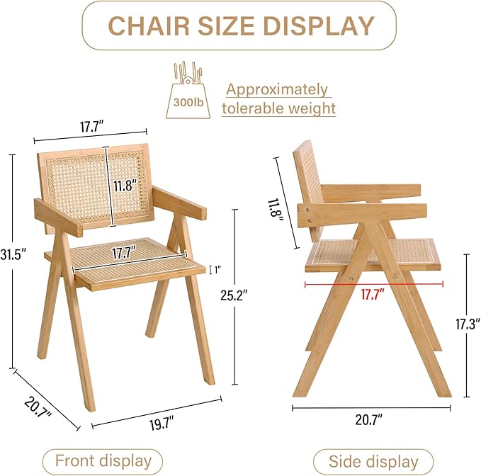 Tiita Rattan Accent Chairs, Mid Century Modern Dining Chairs Set of 2, Bamboo - Image 3