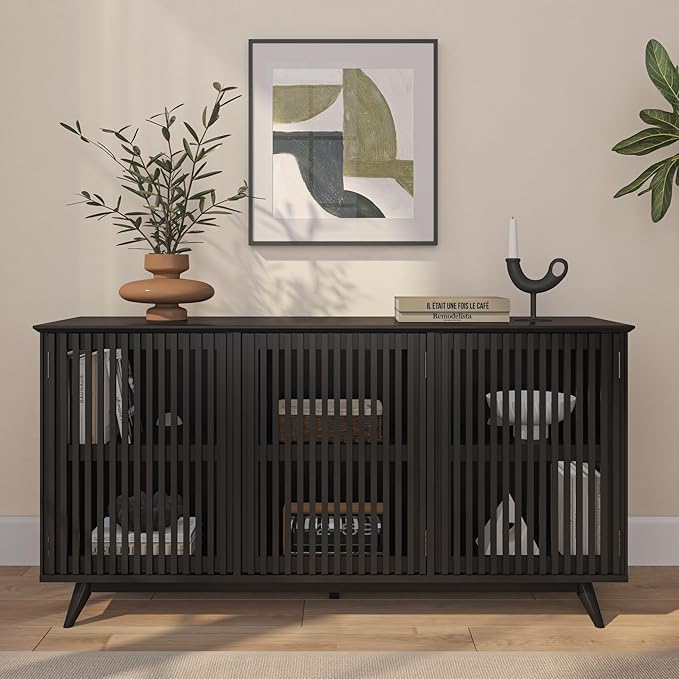 Plank+Beam Mid-Century Modern Wood TV Stand, Three Door Solid Wood - Image 3