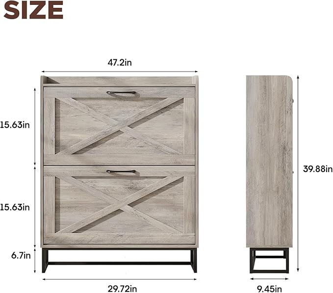 Maupvit Shoe Cabinet with 2 Flip Drawers, Freestanding Shoe Cabinet Organizer - Image 2