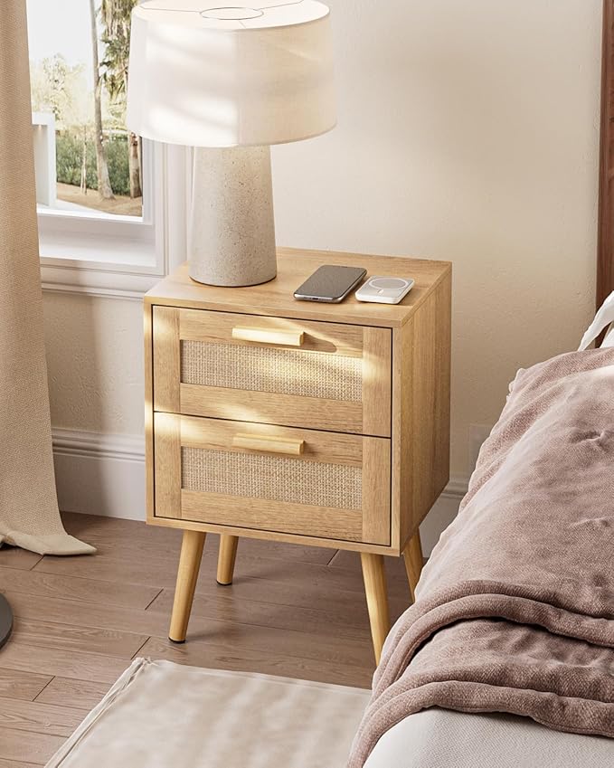 Masupu Rattan Night Stand, Modern nightstand Boho Bedside Table - Image 6