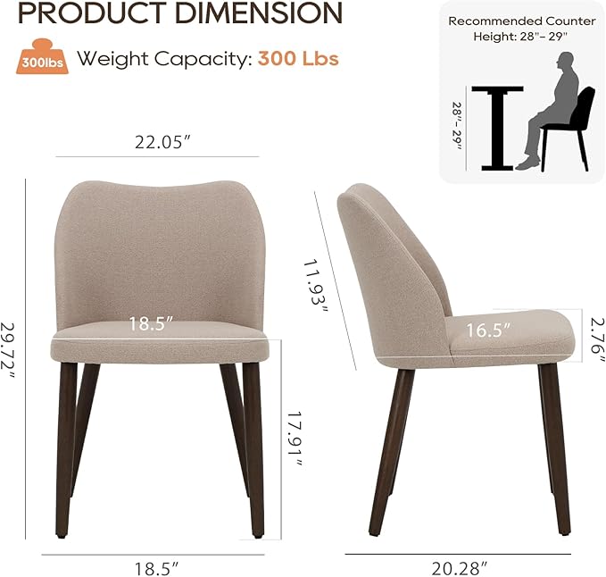 COLAMY Upholstered Dining Chairs Set of 2, Modern Fabric Dining Room Kitchen - Image 5