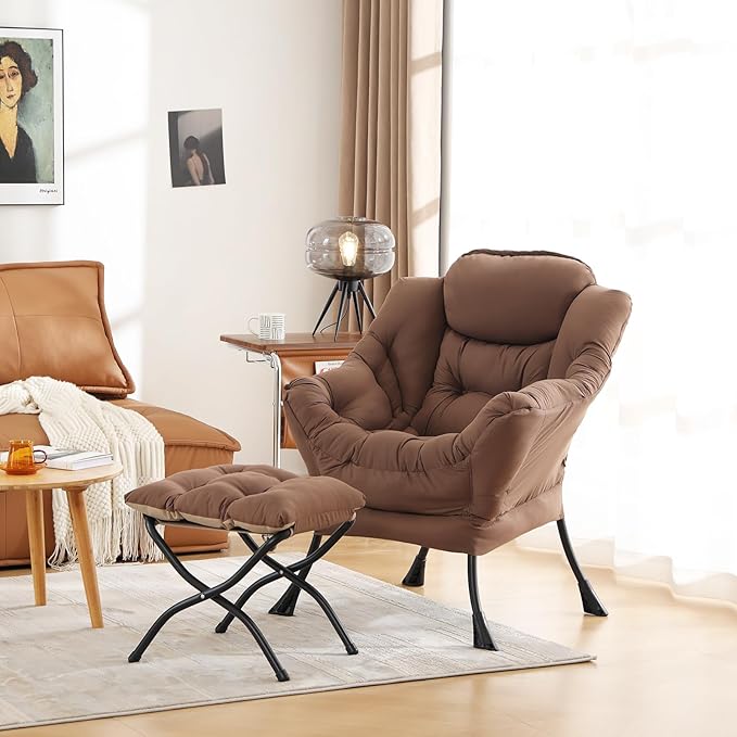 Cozy Lazy Chair and Ottoman, Large Contemporary Accent Lounge Chair Set - Image 7
