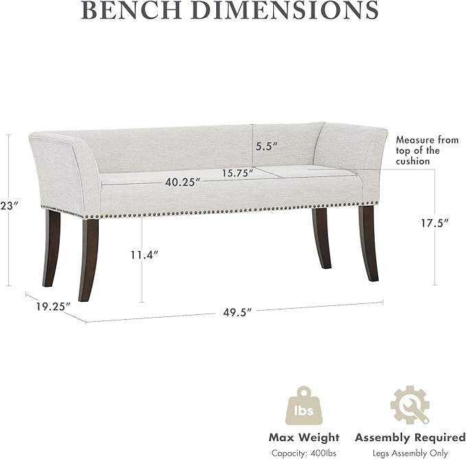 Madison Park Accent Bench for Living Room, Upholstered - Image 3