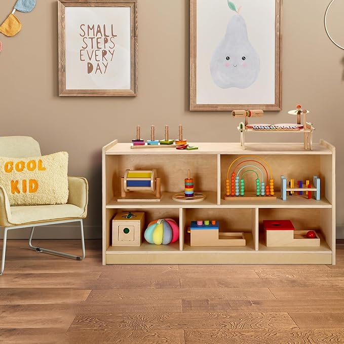 wingyz Wooden Storage Cabinet, 5-Section Montessori Bookshelf, Kids Toy Storage - Image 2