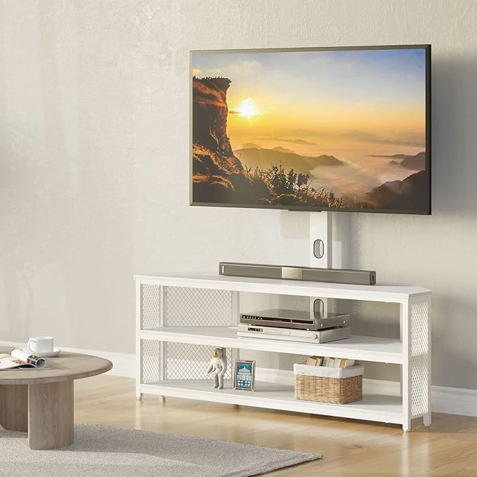 Rolanstar TV Stand with Mount and Power Outlet, Swivel TV Stand with LED Lights - Image 2