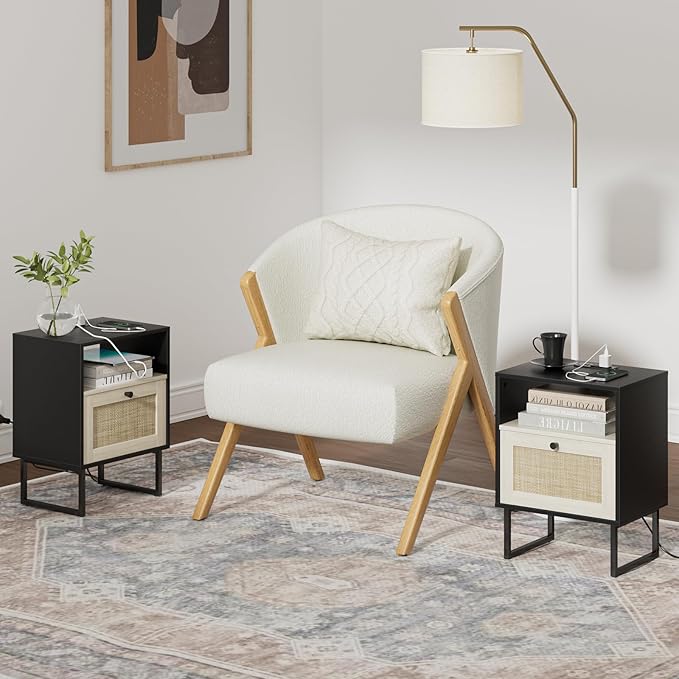 Masupu Boho Night Stand, Small Rattan Side Table, Wood Nightstand - Image 5