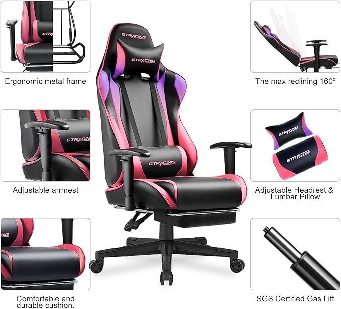 GTRACING Gaming Chair with Footrest, Ergonomic Computer Game Desk Chair - Image 6