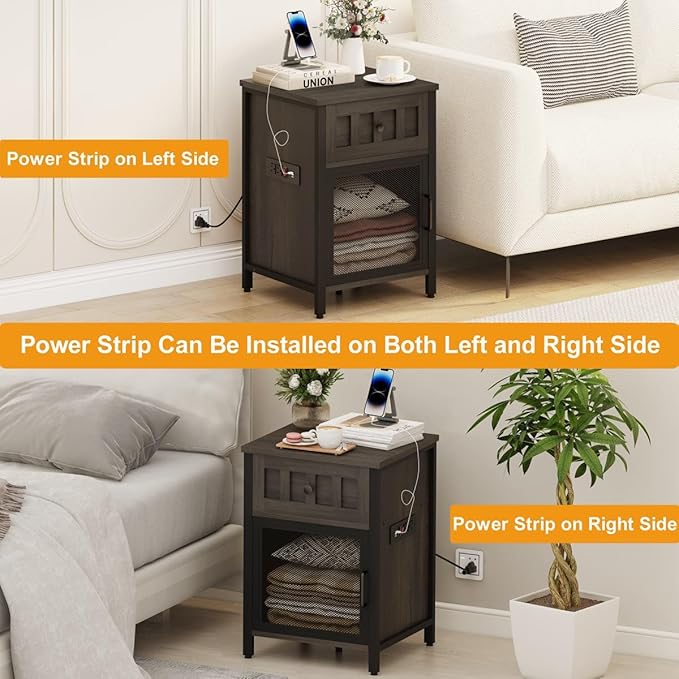 FATORRI End Table with Charging Station, Farmhouse Side Table with Drawer - Image 5