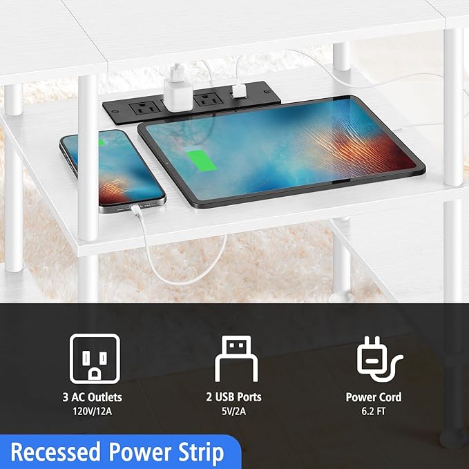 BTY White TV Stand with Storage, Wood Entertainment Center with Power Outlet - Image 3