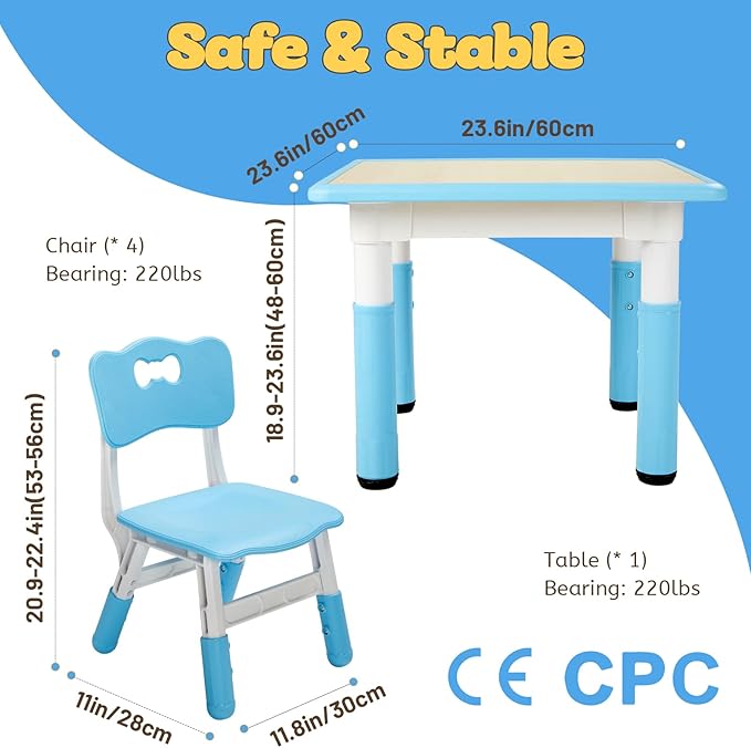 FUNLIO Kids Table and 4 Chairs Set, Height Adjustable Toddler Table and Chair - Image 6