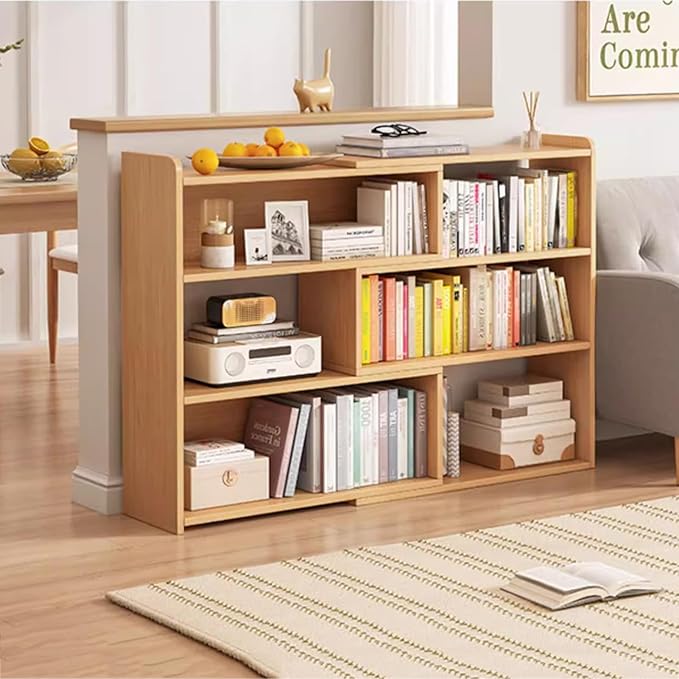 Wooden Extendable Bookcase, Open Low Bookshelf, 4-Shelf Storage Unit, - Image 7