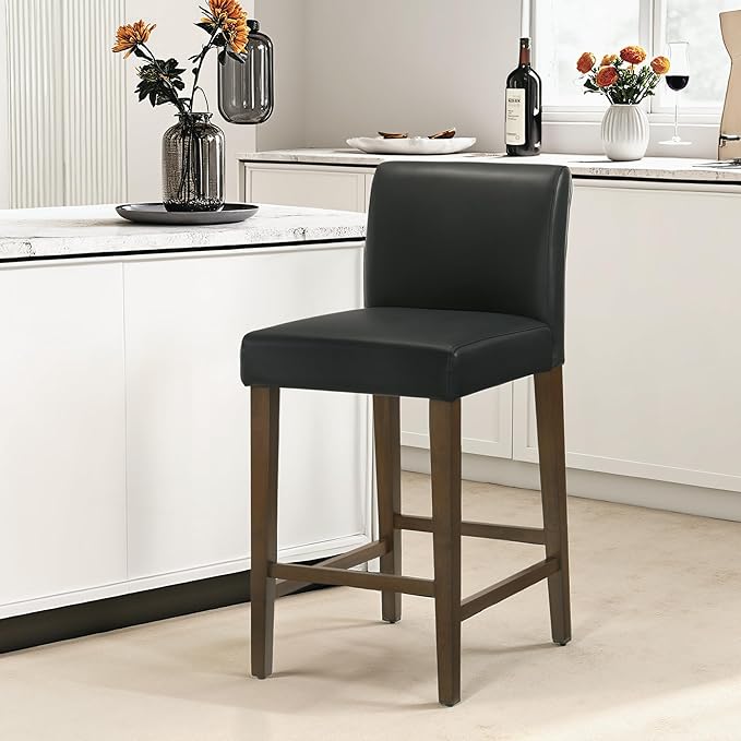 CHITA Counter Height Bar Stools Set of 3, PU Leather in Black - Image 2