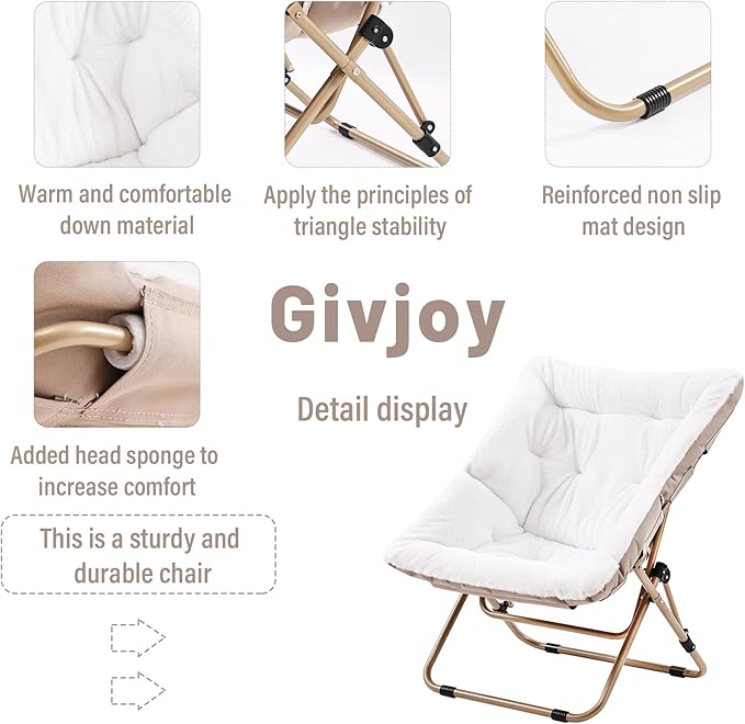 Comfy Folded Chair with Ottoman, Oversized Folding Faux Fur Chair Soft Furry - Image 4