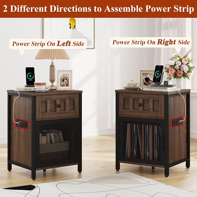 FATORRI End Table with Charging Station, Farmhouse Side Table with Drawer - Image 6