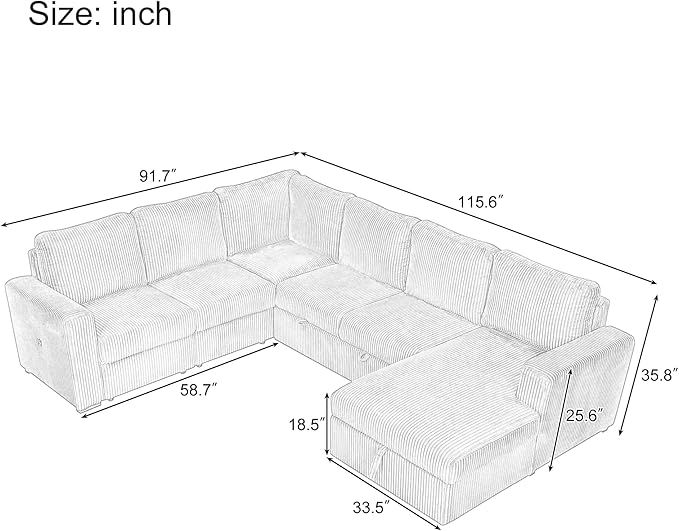 115.6 Inch U-Shaped Modular Sectional Sofa - Image 2