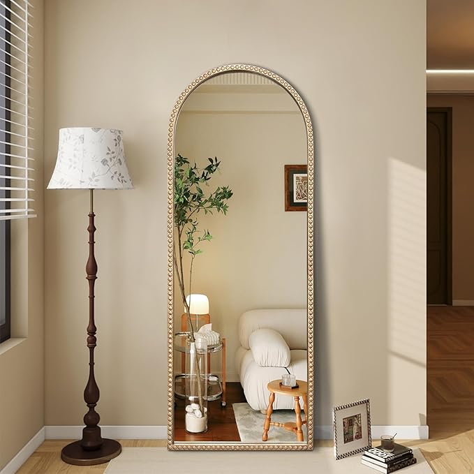 Large Arched Mirror, Metal Beaded Frame Decorative Accent Mirror, Ornate - Image 5