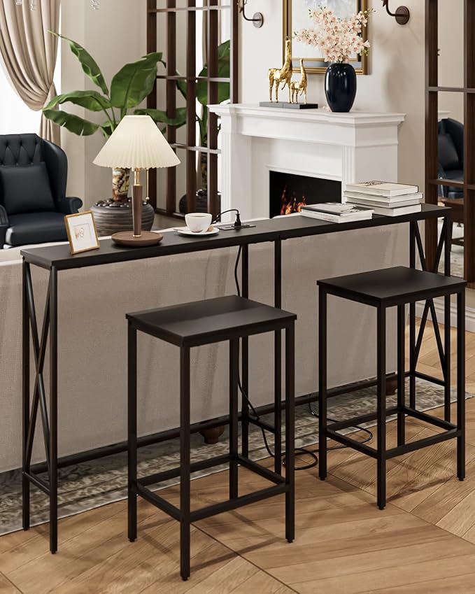 Masupu 63" Console Table with Power Outlet, Modern Narrow Long Sofa Table - Image 8