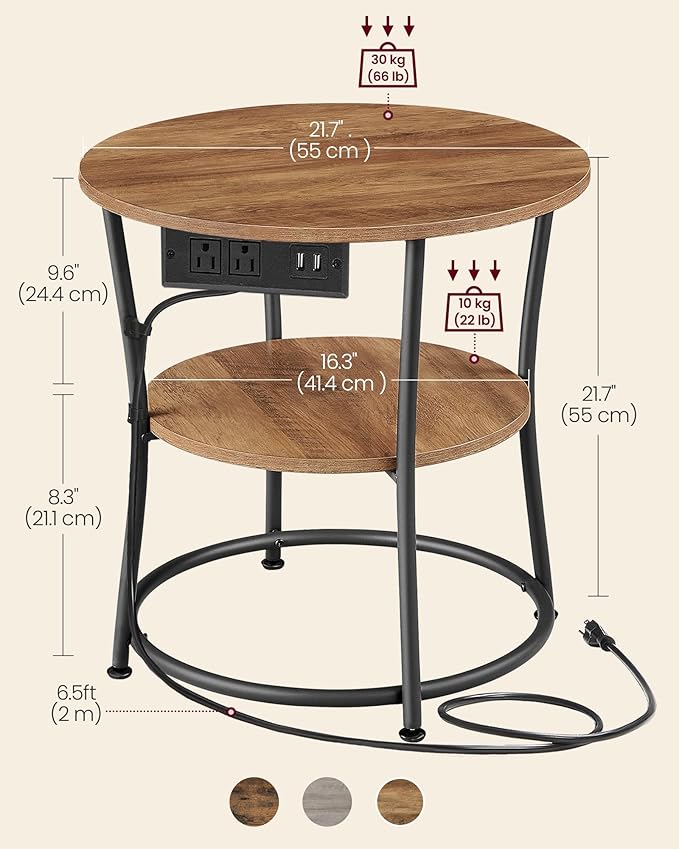 VASAGLE Side Table, 2-Tier Round End Table - Image 3