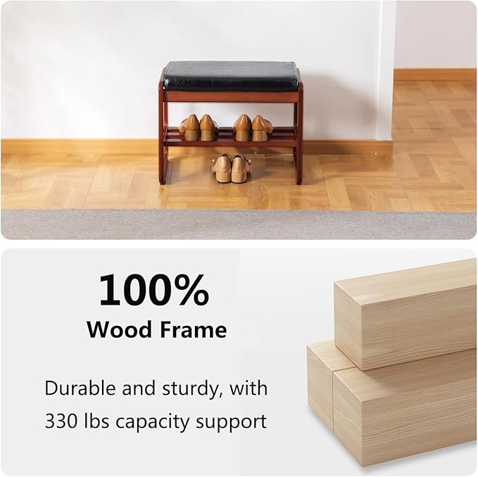 Solid Wood Shoe Bench, 2-Tier Wooden Entryway Bench, Modern Shoe Rack - Image 5
