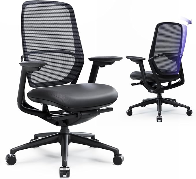 Ergonomic Office Chair Without Headrest, Genuine Leather Seat, Adjustable Seat - Image 8