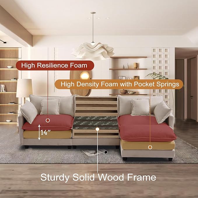 Furniliving 112‘’ L-Shaped Sofa, Luxury Chenille Modular Sectional Couches - Image 3