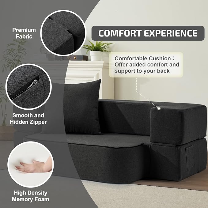 2-in-1 Folding Sofa Bed with Pillow - Image 4