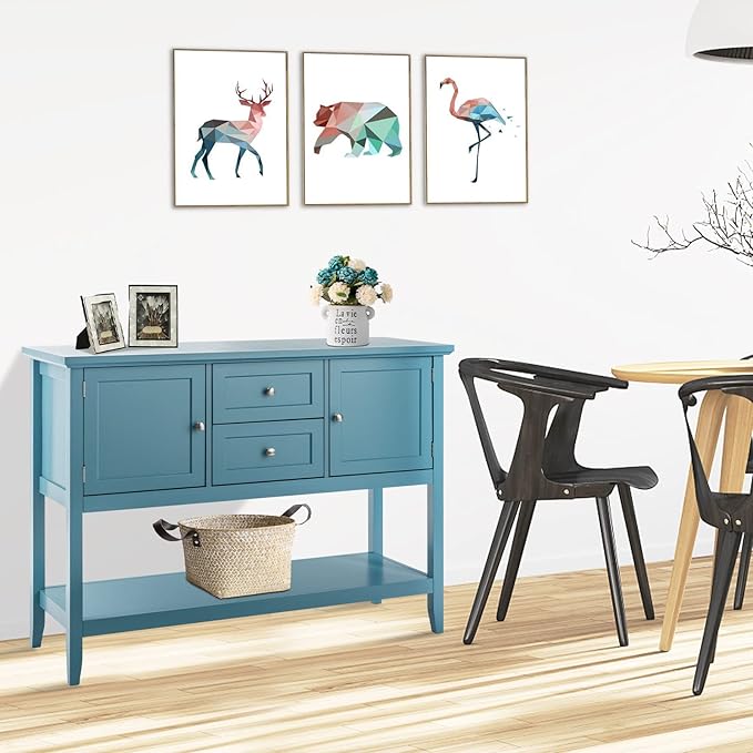 COSTWAY Buffet Sideboard, with 2 Wood Storage Drawers & Open Shelf, Console - Image 2
