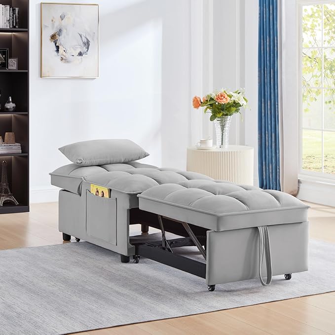 KEIKI Velvet Single Convertible Sleeper Chair Sofa Bed - Image 2