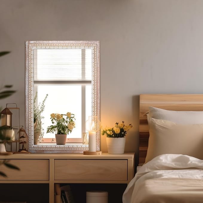 36x24 Inch Wooden Rectangle Bathroom Mirror - Image 7