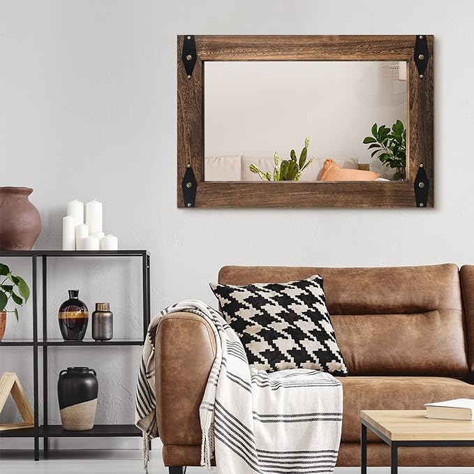 Rustic Wooden Framed Wall Mirror - Image 5