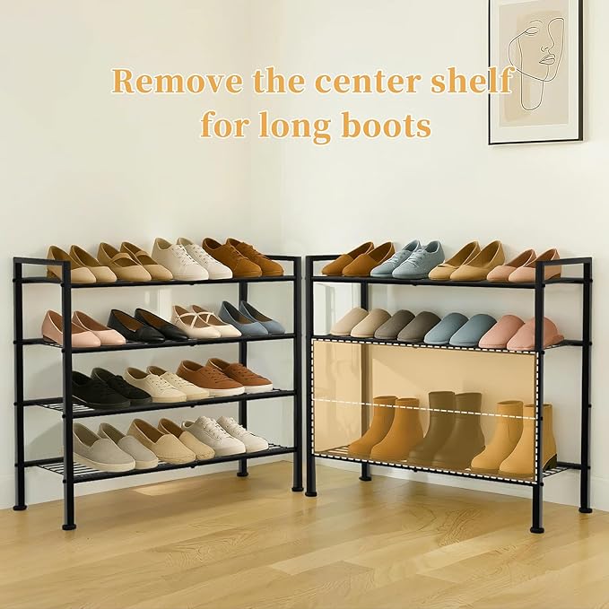Simple 4 Tier Shoe Rack, Metal Stackable Shoe Storage Organizer - Image 5