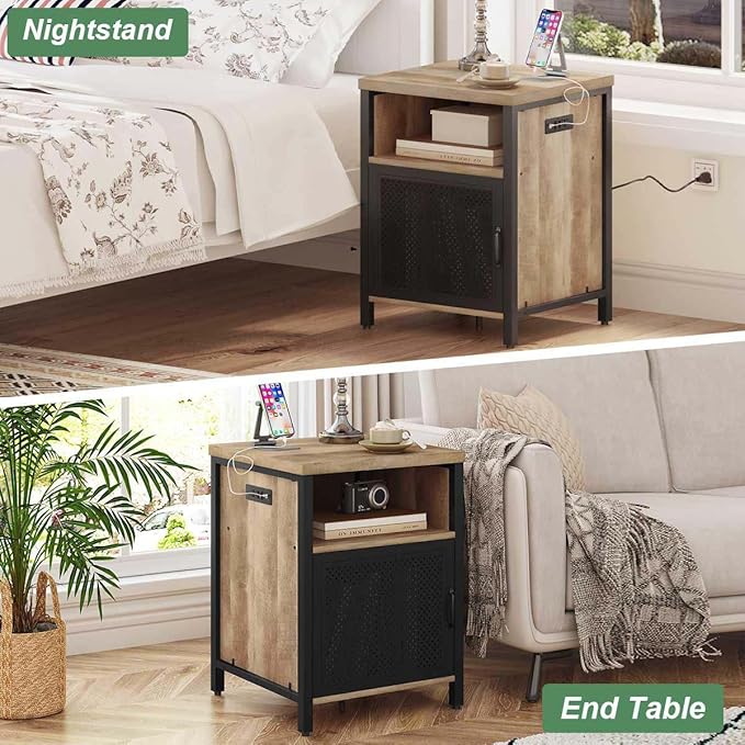 FATORRI End Table with Storage, Rustic Side Table - Image 7