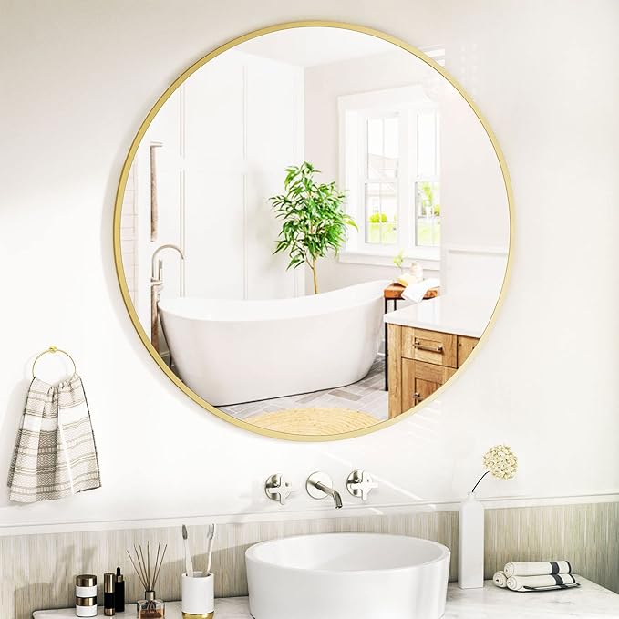 Round Mirror 36" Gold Wall Mounted Circle Mirrors Vanity Mirror - Image 4