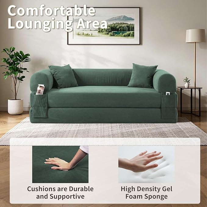 80" Convertible Sofa Bed, 3-in-1 Corduroy Folding Pull Out Couch - Image 5