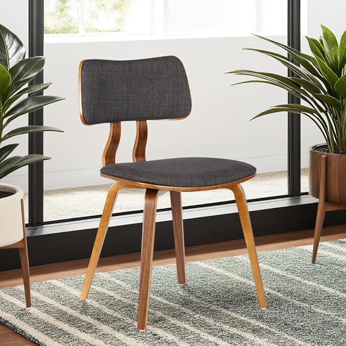 Armen Living Jaguar Dining Chair in Charcoal Fabric and Walnut Wood Finish - Image 2