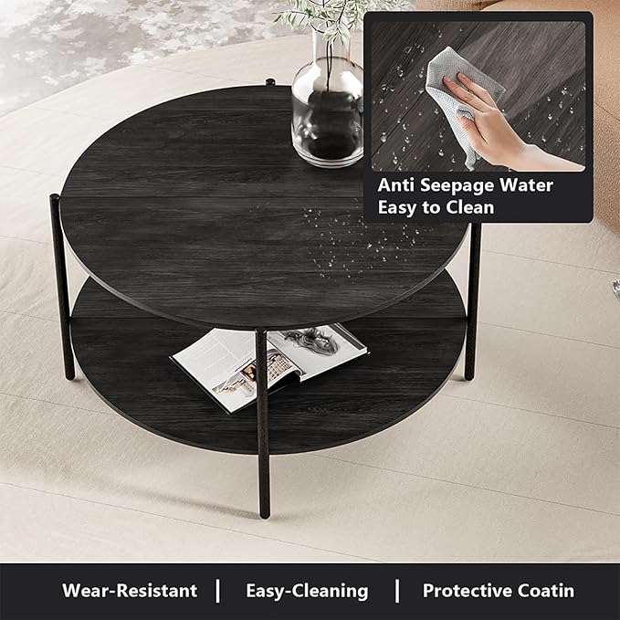 Round Coffee Table, 2-Tier 32.9" Circle Coffee Tables - Image 5