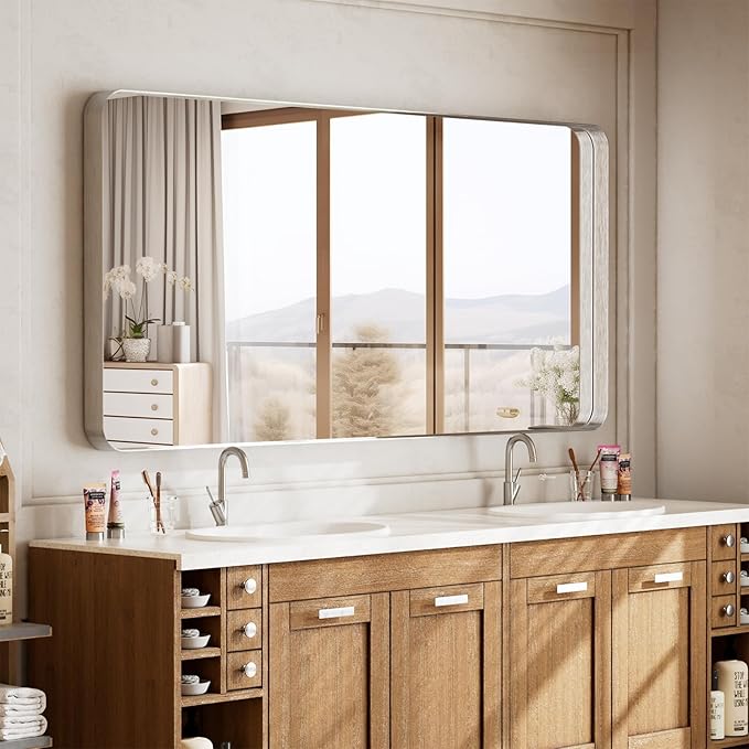 Bathroom Mirror 30x48 inch, Modern Round Corner Bathroom Vanity Mirror - Image 5
