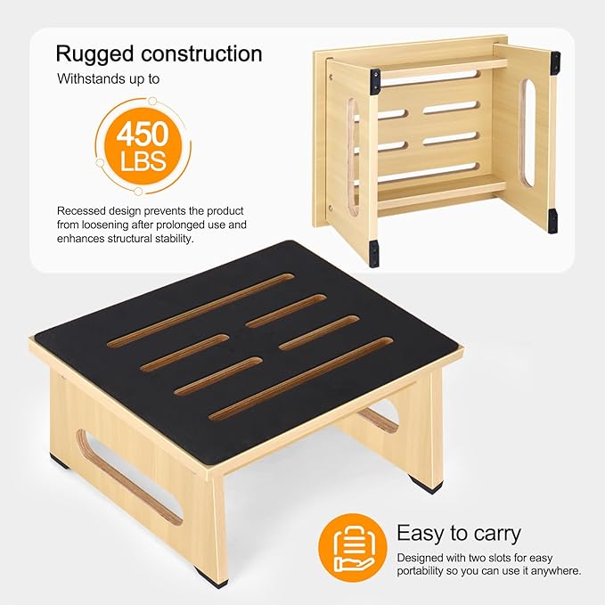 One Step Stool with Non-Slip Rubber Stepping Feet, Heavy Duty Wooden Step Stools - Image 2