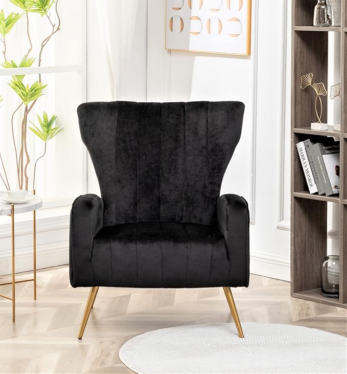 Container Furniture Direct Modern Velvet Accent Chair, Channel Tufted Bedroom by ContainerDirect