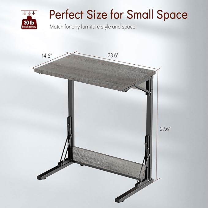 Tatub 24" Folding C Shaped End Table, Small Sofa Side Laptop Desk, Couch TV - Image 2