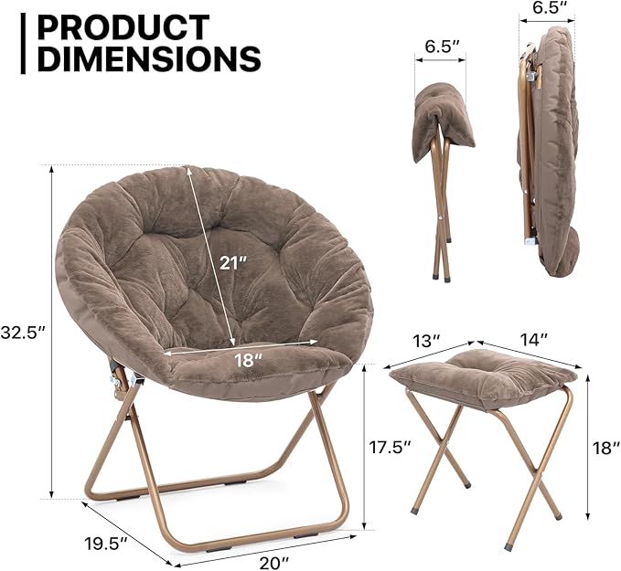 MoNiBloom Round Folding Faux Fur Saucer Chair - Image 3