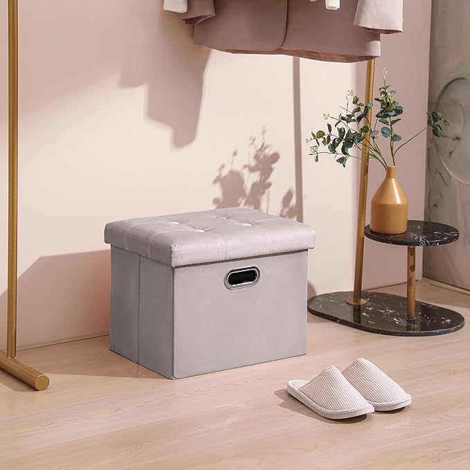PRANDOM Ottoman with Storage Velvet Folding Small Square Foot Stool with Lid - Image 5