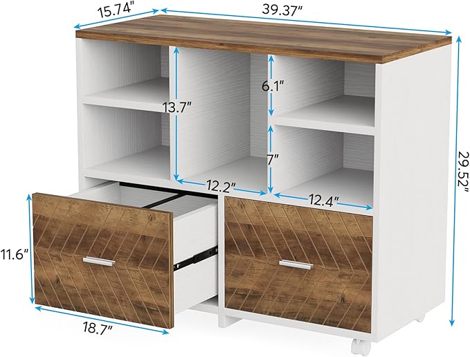 Tribesigns 2-Drawer Wood File Cabinet, Mobile Lateral Filing Cabinet - Image 2