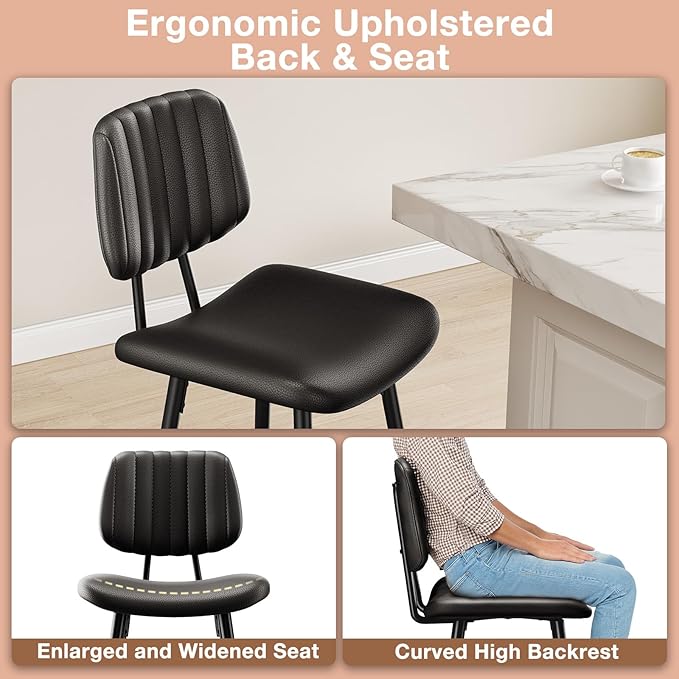 24-Inch Leather Bar Stools Set of 4, Counter Height Barstools - Image 3