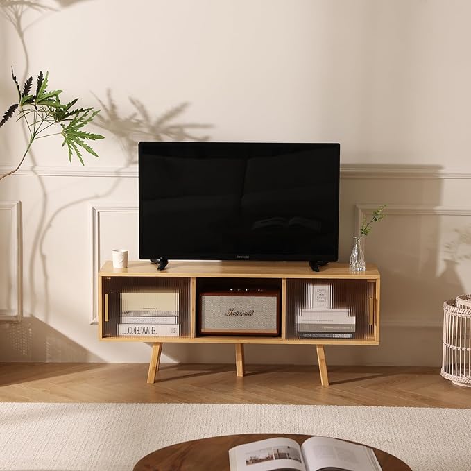 Bamboo TV Stand Entertainment Center- Mid-Century Modern Television Stand by Baveke