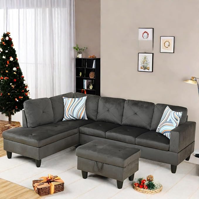 L Shaped Sectional Couch with Otttoman, Apartments by FONTOI